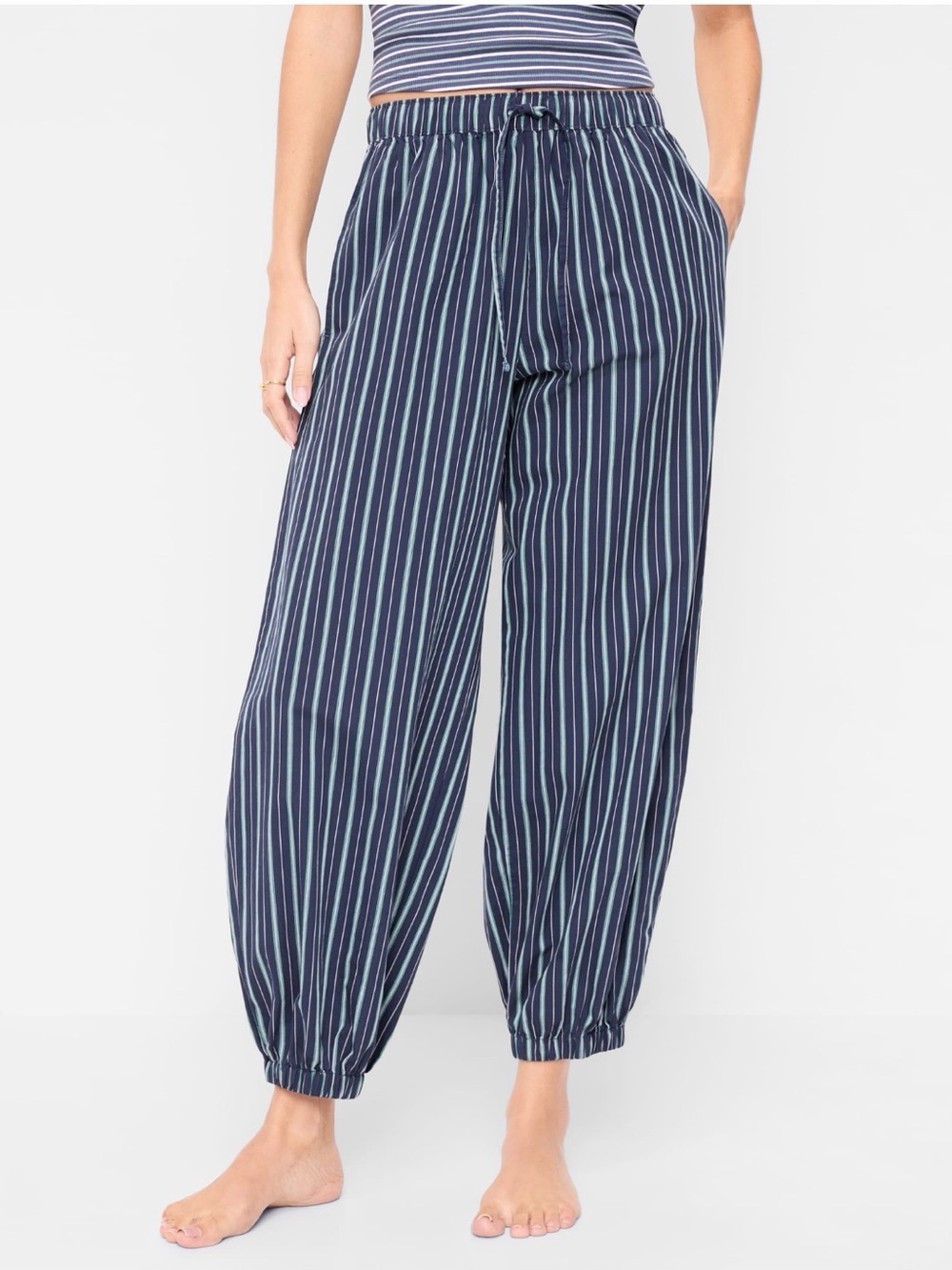 Old Navy Navy Blue Striped Jogger Pants